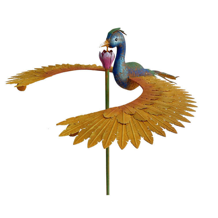 Wildon Home® Jonty Metal Rustic Peacock Floating Balancer Garden Stake